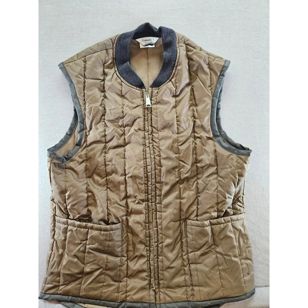 Vintage Sears Fieldmaster Mens Quilted Puffer Vest Brown Olive Full Zip Medium